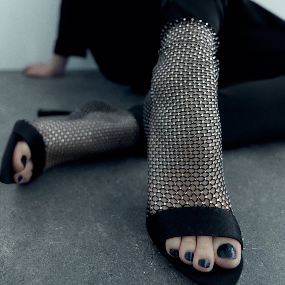 Rhinestone mesh ankle boots